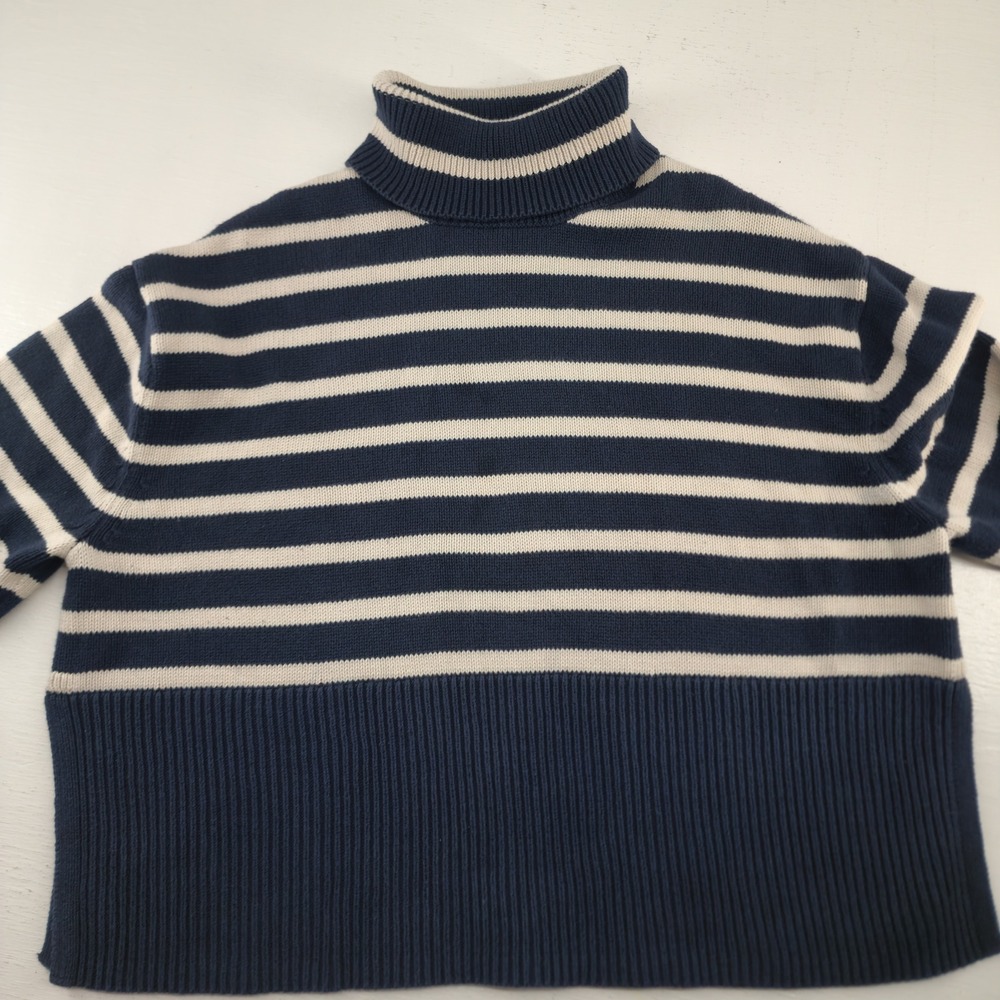 GAP Medium | Womens Navy White Striped Turtleneck Crop Knit Sweater Nautical - Picture 3 of 6